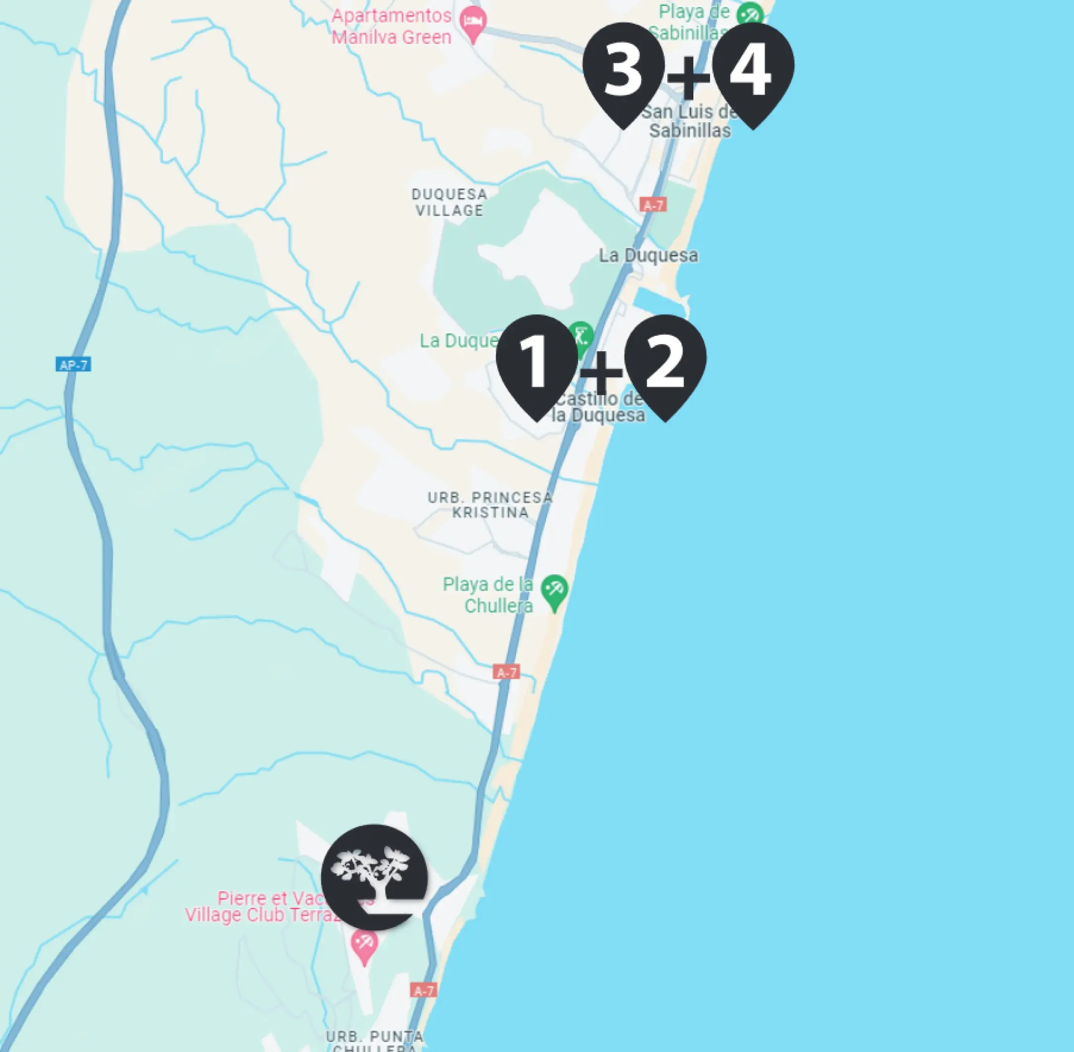 There are 4 shops nearby, reachable by car in 6 minutes. Follow the road at the coast up north to find them.